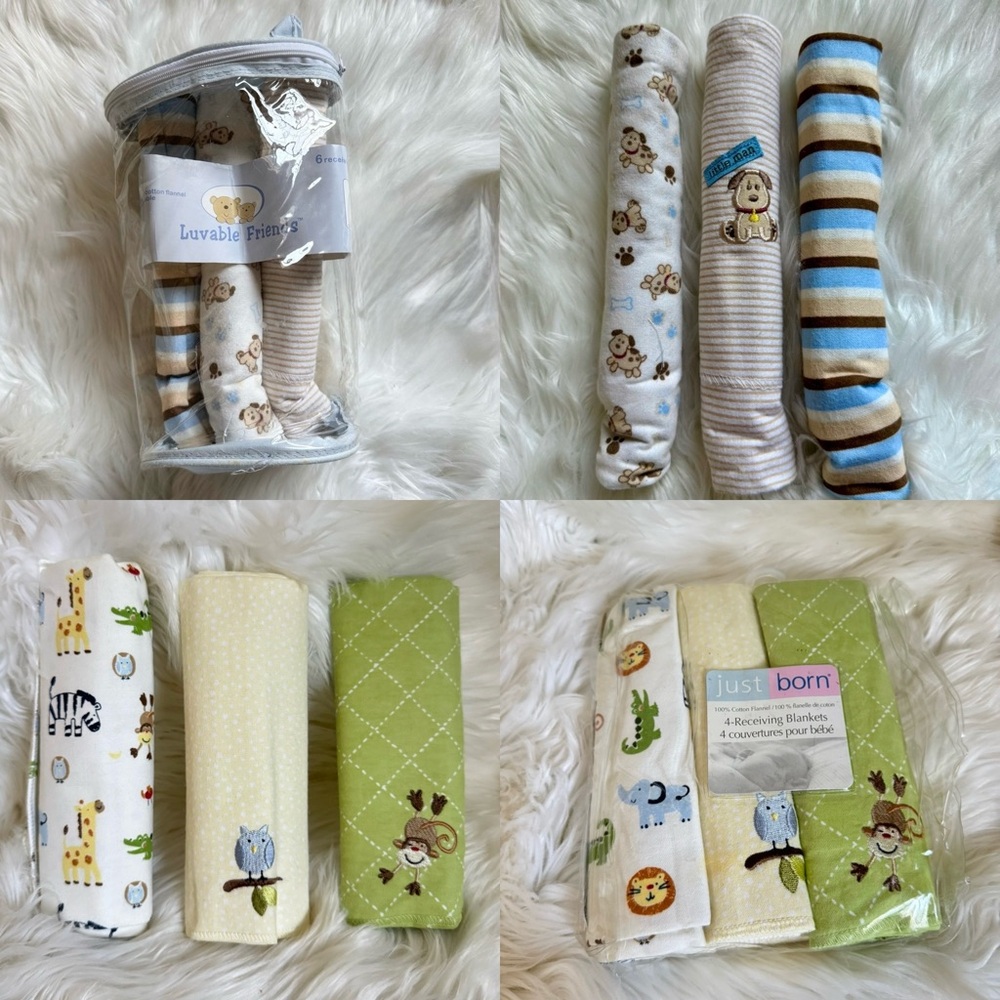 6 Baby Receiving Blankets - Animal Prints NEW